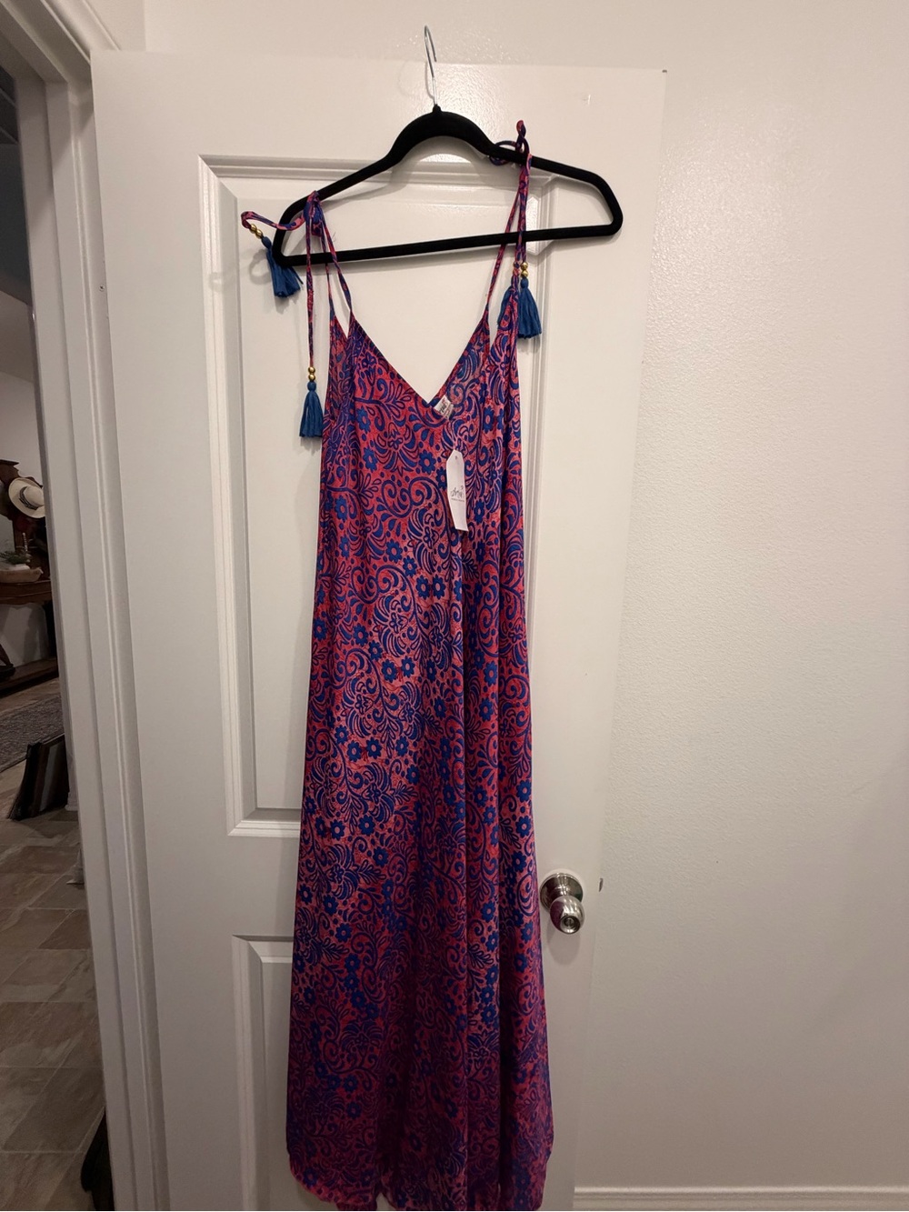 Vibrant Pink and Blue Paisley Maxi Slip Dress